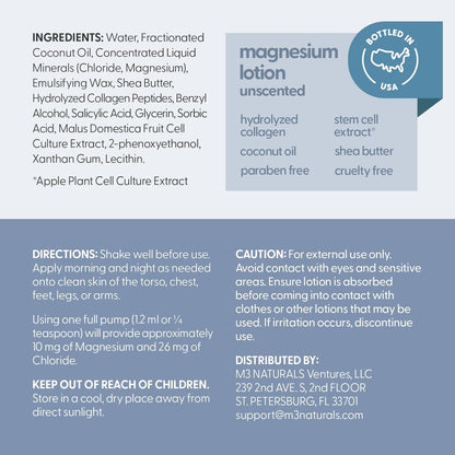 Unscented Magnesium Lotion for Sleep & Leg Cramps, Suitable for Sensitive Skin, Helps with Muscle Relaxation, Soothes Tired Legs & Foot Aches and Supports Restful Nights, 8 Fl Oz